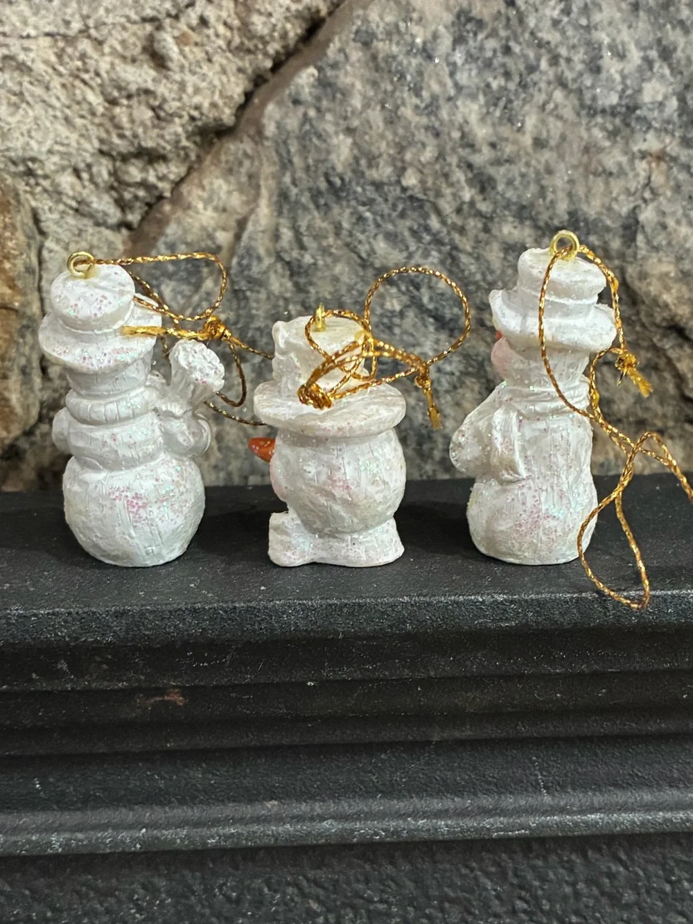 Retro Cheerful Snowmen With Glitter Christmas Holiday Ornaments